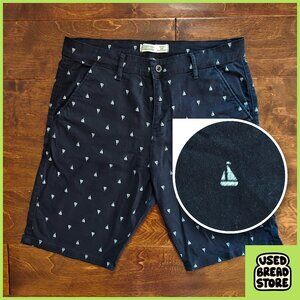 Navy Blue Boat Bermuda Shorts 34 Cotton Beach Nautical Coastal Vacation Summer